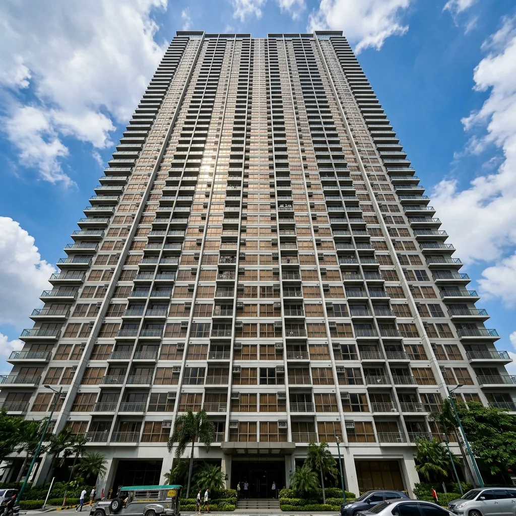 Philippine high-rise condominium building exterior with aluminum windows