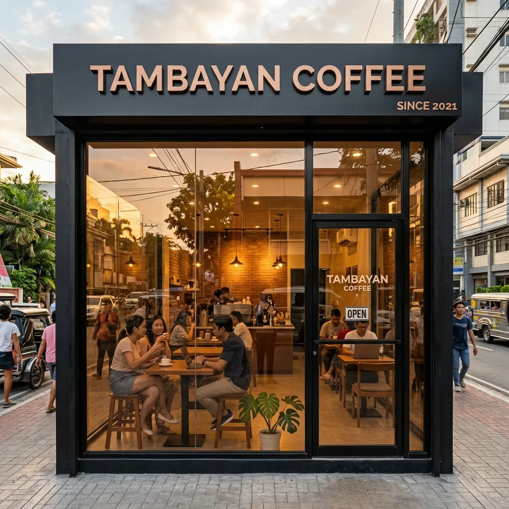 Bronze tinted storefront glass on a street-facing cafe reducing glare and heat
